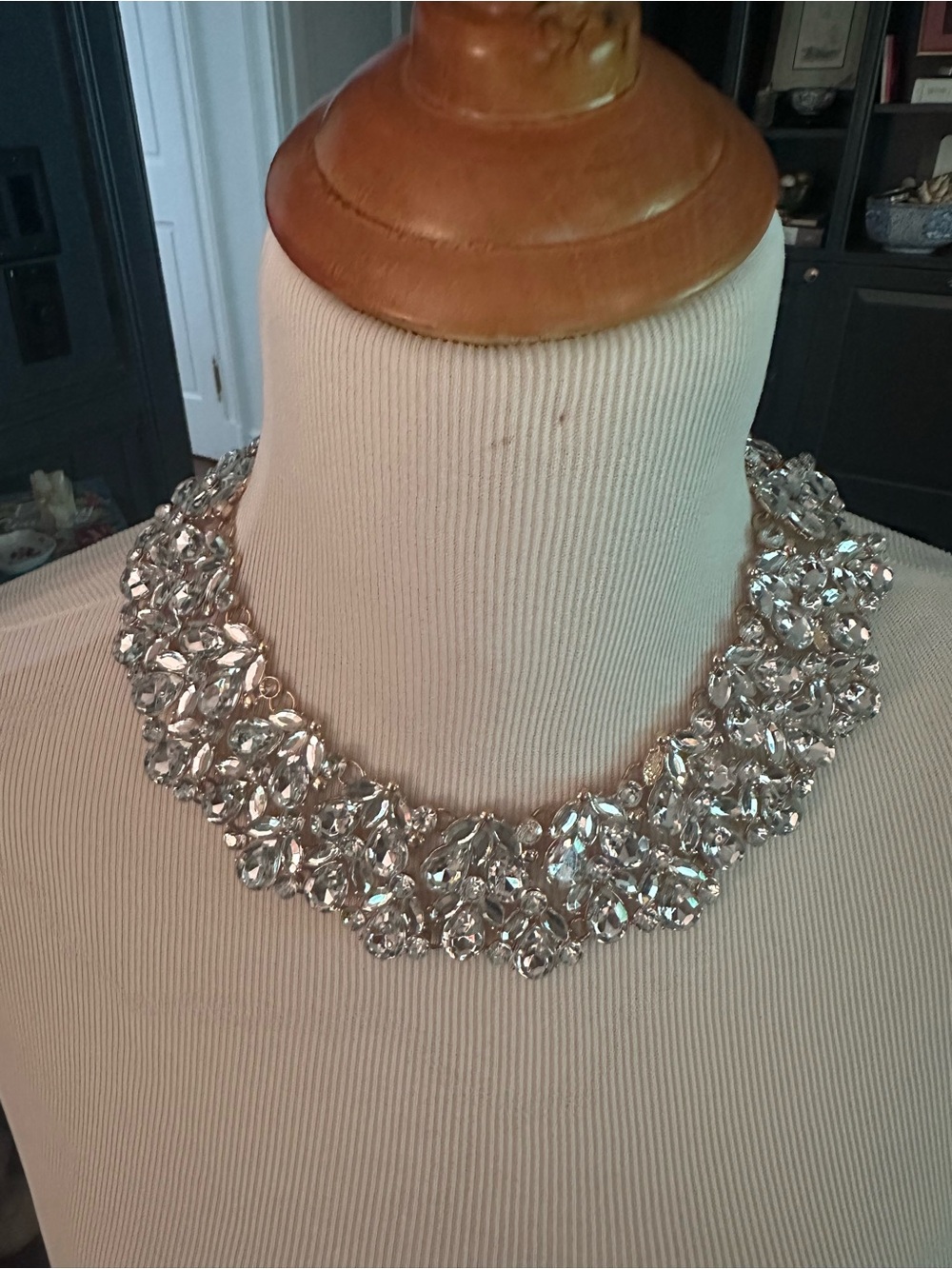 Sparkling “Crystal” Cluster Collar Necklace in Gold Tone Setting